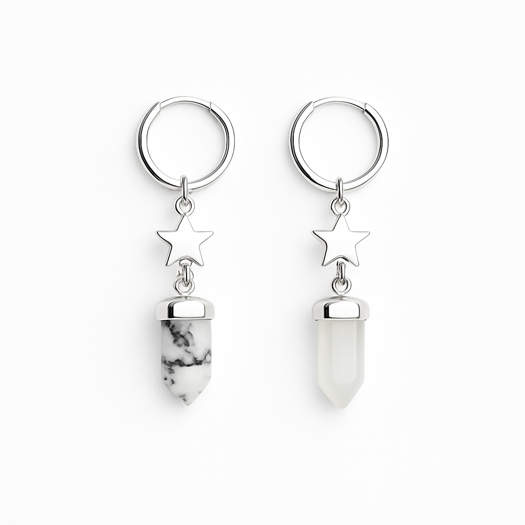 Argollas pequeñas con estrella y punta mineral