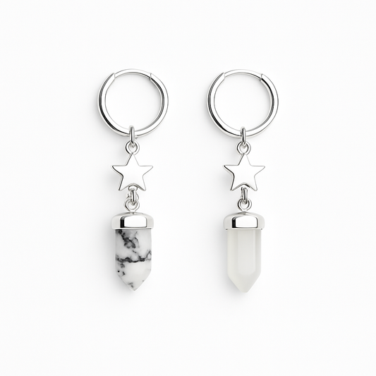 Argollas pequeñas con estrella y punta mineral